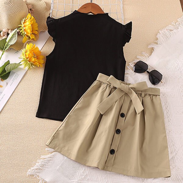 Liuliukd|Fly Sleeve Tops Skirt Kids Suits-Black-Kids
