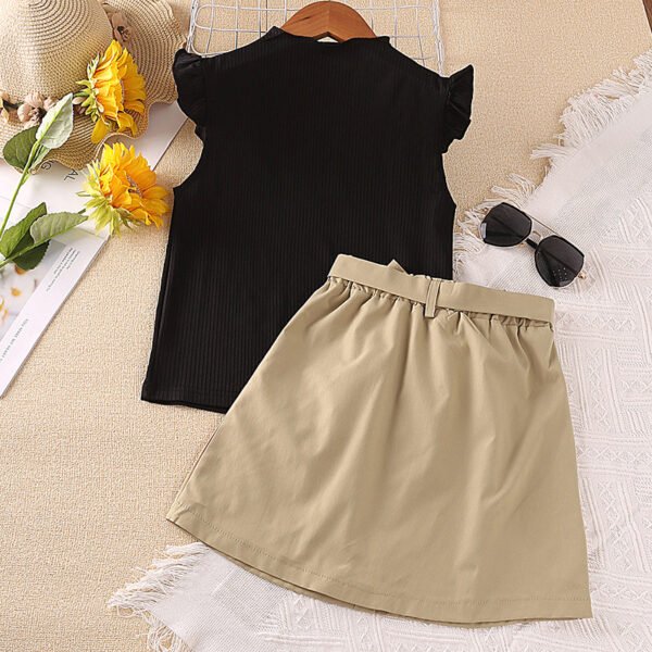 Liuliukd|Fly Sleeve Tops Skirt Kids Suits-Black-Kids