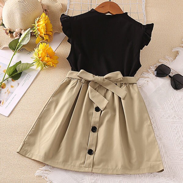 Liuliukd|Fly Sleeve Tops Skirt Kids Suits-Black-Kids