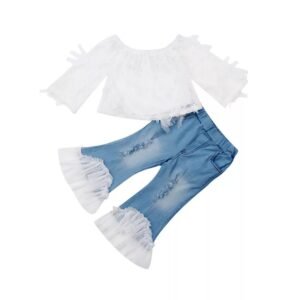 LiuliukdGirl Mesh Lace Jeans Sets-kids