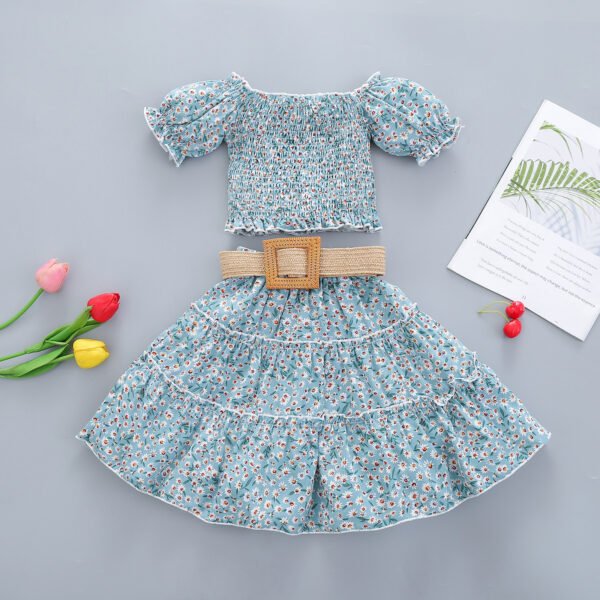 Liuliukd|Girls Floral Long Skirt Sets-light green-kids