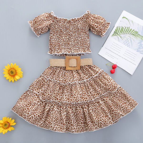 Liuliukd|Girls Floral Long Skirt Sets-tan-kids