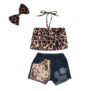 Liuliukd|Girls Leopard Print Halter Clothes Sets-kids