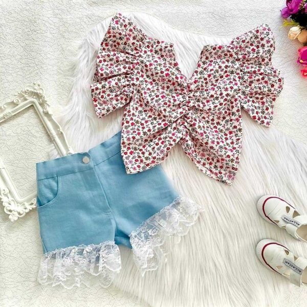 LiuliukdGirls Pleated Short Sleeve Clothes-floral-kids3