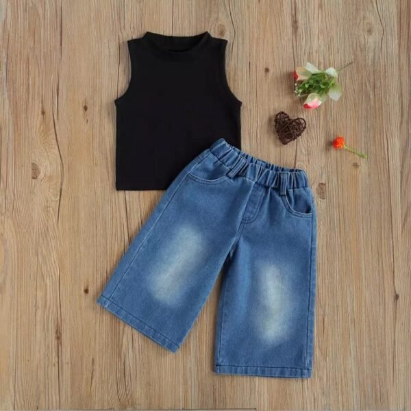 Liuliukd|Girls Sleeveless Top Loose Jeans Suit-detail (2)