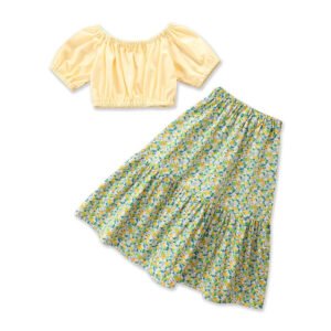 Liuliukd|Girls Off Shoulder Clothes Set-yellow-kids