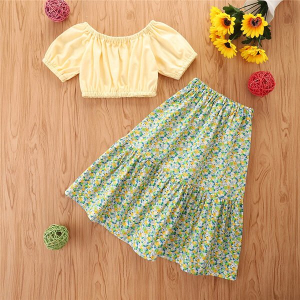 Liuliukd|Girls Off Shoulder Clothes Set-yellow-kids