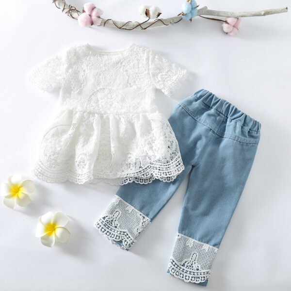 Liuliukd|Girls Ripped Denim Pants Sets-white-kids2