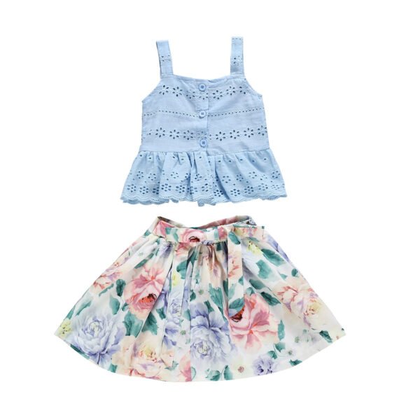 Liuliukd|Hollow Vest Floral Skirt Kids Summer Clothing Sets-Kids