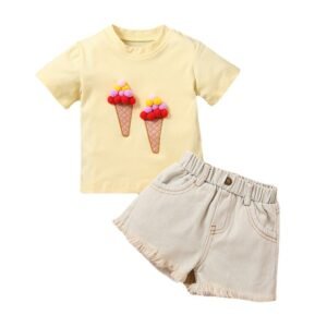 Liuliukd|Ice Cream T Shirt Denim Shorts Clothing Kids-Kids