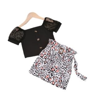 Liuliukd|Lace Sleeve Pullover Leopard Skirt Kids Fashion-Kids