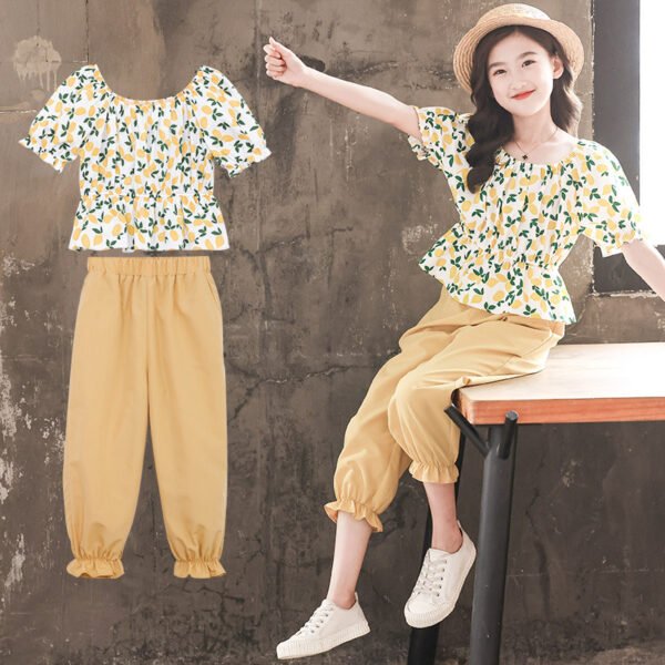 Liuliukd|Print Puff Sleeve Girls Clothes 812 Years-Yellow-Teenager