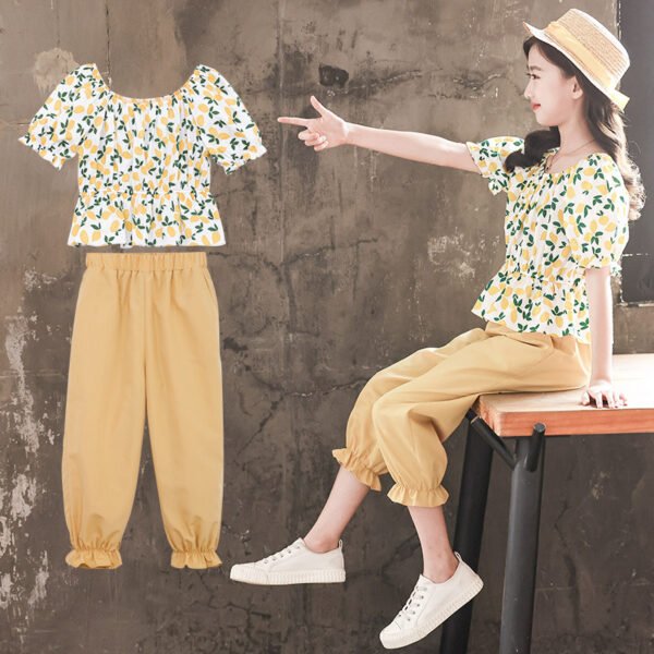 Liuliukd|Print Puff Sleeve Girls Clothes 812 Years-Yellow-Teenager