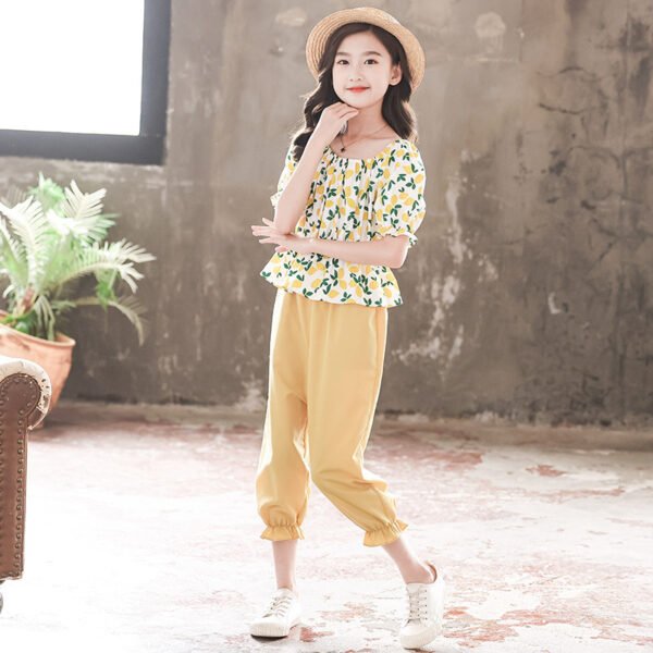 Liuliukd|Print Puff Sleeve Girls Clothes 812 Years-Yellow-Teenager