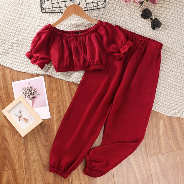 Liuliukd|Solid Color Two Piece Girl Suit Sets-Red-Teenager