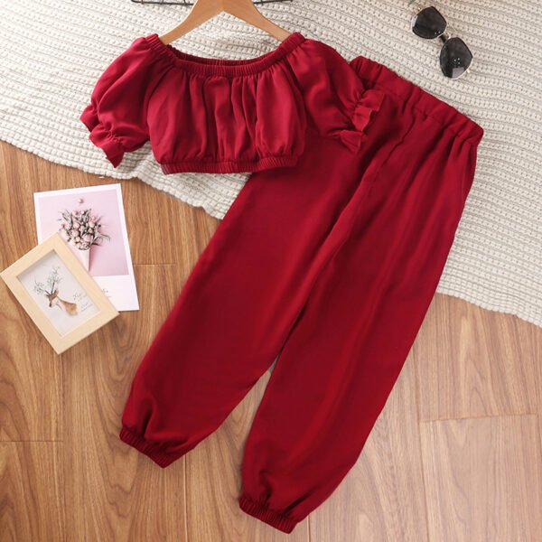 Liuliukd|Solid Color Two Piece Girl Suit Sets-Red-Teenager