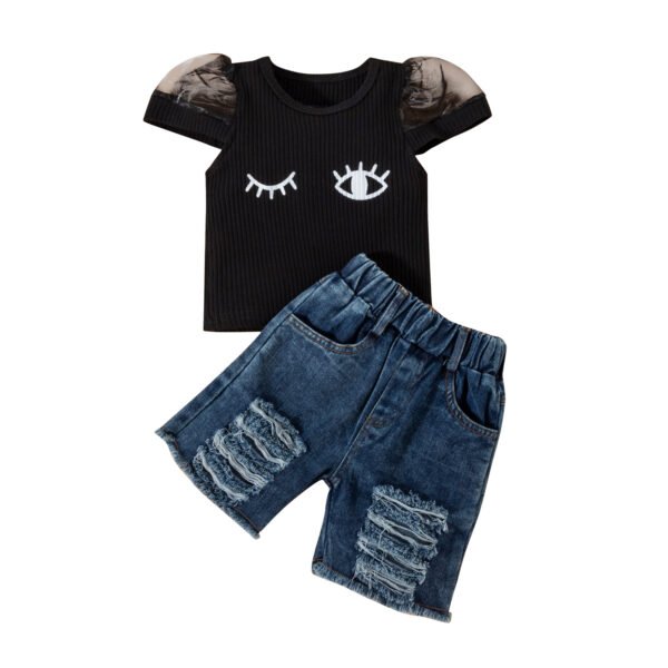 Liuliukd|Girls Cartoon Printed chlothes Set-black-kids