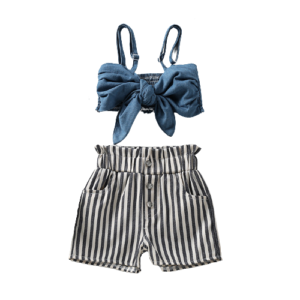 Liuliukd|Bowknot Vest Striped Shorts Girls Sets 2022-Kids