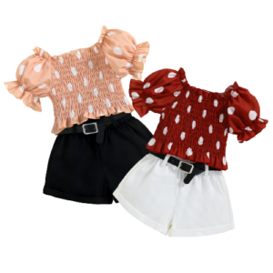 Liuliukd|Dot Puff Sleeve Tops Shorts Kids Clothing Summer-Kids