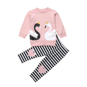 Liuliukd|Swan Striped Print Suit Girl-Kids