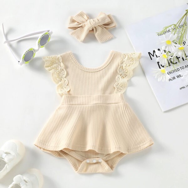 Liuliukd|Knit Baby Girl Romper-Beige-Baby