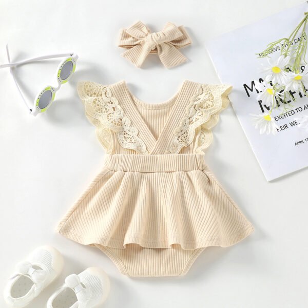 Liuliukd|Knit Baby Girl Romper-Beige-Baby