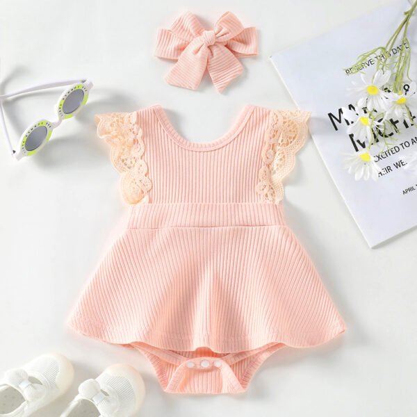 Liuliukd|Knit Baby Girl Romper-Pink-Baby