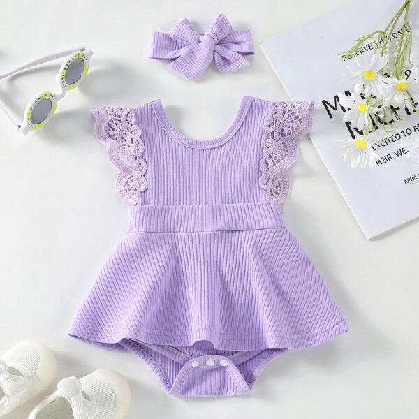 Liuliukd|Knit Baby Girl Romper-Purple-Baby