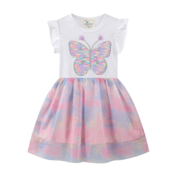 Liuliukd|Butterfly Sequin Girls Party Dresses-White-Kids