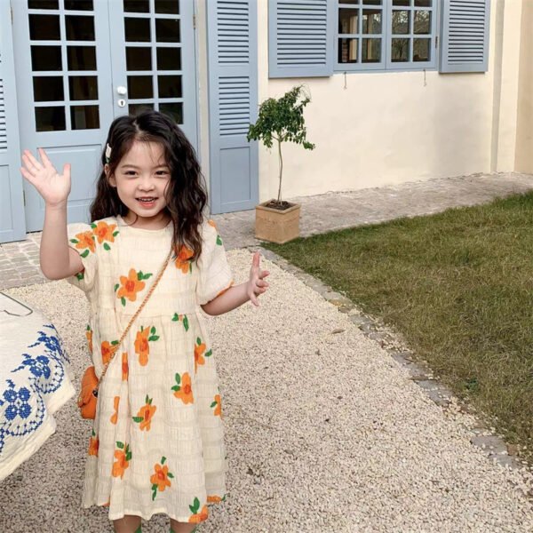 Liuliukd|Flower Dress For Kids Girl-Orange-Kids