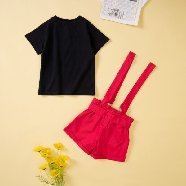 Liuliukd|Letter T-shirt+Suspender Shorts Clothes For Girls-Black-Kids