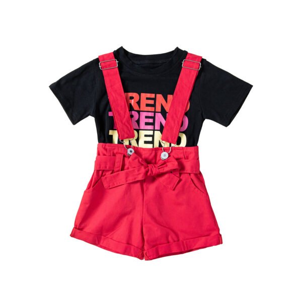 Liuliukd|Letter T-shirt+Suspender Shorts Clothes For Girls-Kids