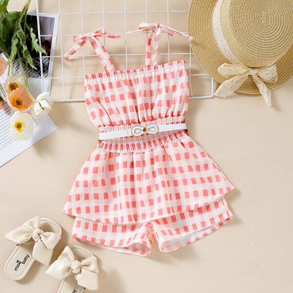 Liuliukd|Plaid Girls Jumpsuits-Pink-Kids