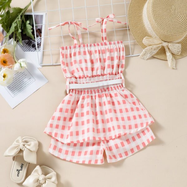 Liuliukd|Plaid Girls Jumpsuits-Pink-Kids