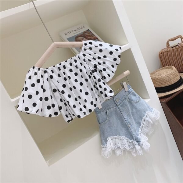 Liuliukd|Polka Dot Girls Kids Shorts Set-White-Kids