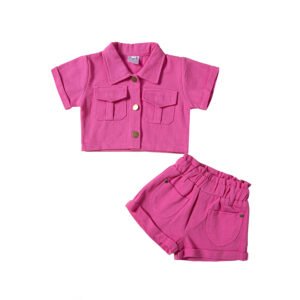 Liuliukd|Solid Color Single Breasted Shirts+Shorts Kids Summer Clothing-Kids