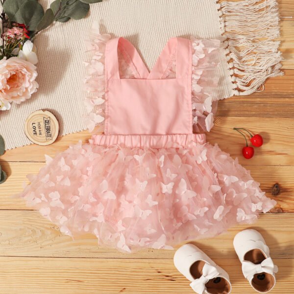 Liuliukd|Butterfly Mesh Girls Bodysuit-Pink-Baby