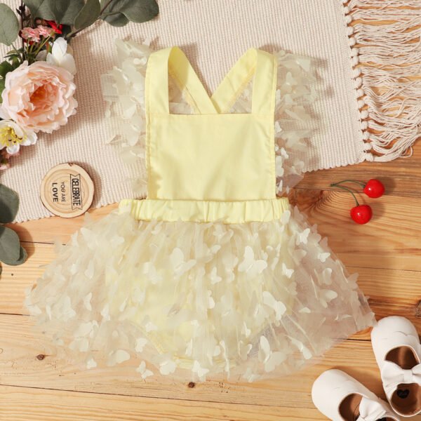 Liuliukd|Butterfly Mesh Girls Bodysuit-Yellow-Baby