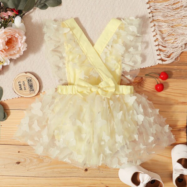Liuliukd|Butterfly Mesh Girls Bodysuit-Yellow-Baby