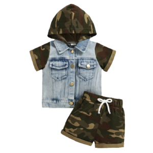 Liuliukd|Camouflage Denim Patchwork Hoodies Shorts Boys Clothing Sets-Baby