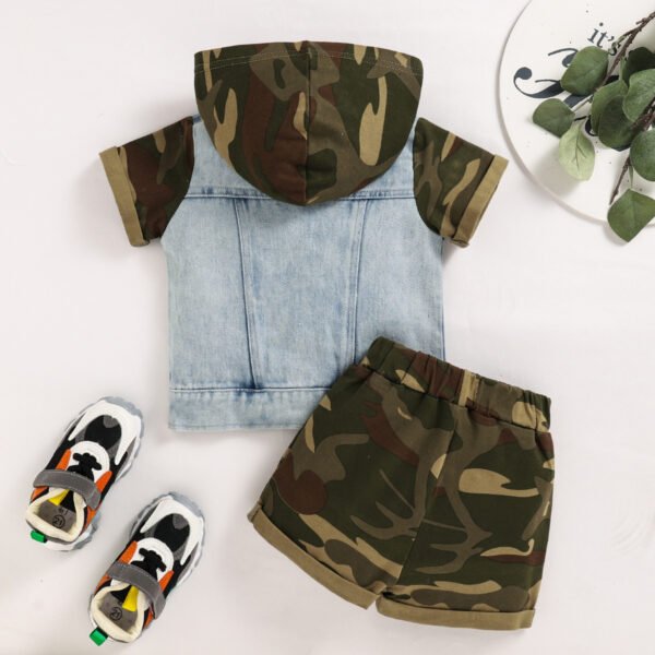 Liuliukd|Camouflage Denim Patchwork Hoodies Shorts Boys Clothing Sets-Blue-Baby