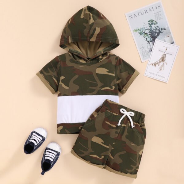 Liuliukd|Camouflage Denim Patchwork Hoodies Shorts Boys Clothing Sets-Green-Baby