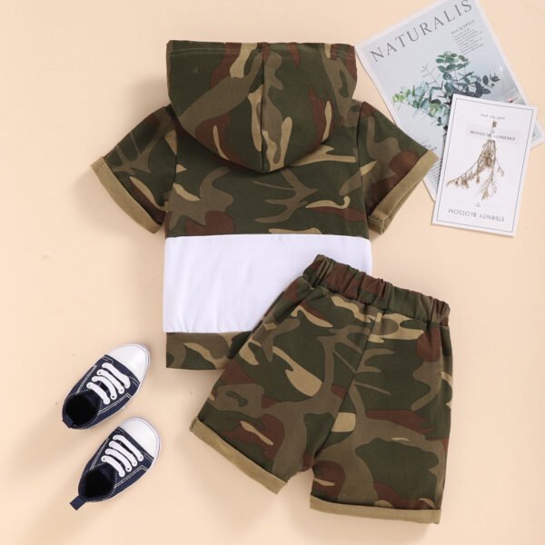 Liuliukd|Camouflage Denim Patchwork Hoodies Shorts Boys Clothing Sets-Green-Baby