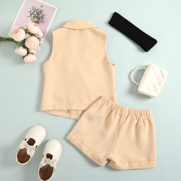 Liuliukd|Coat Shorts Crop Bandeau Tops 3PCS Kids Summer Sets-Beige-Kids