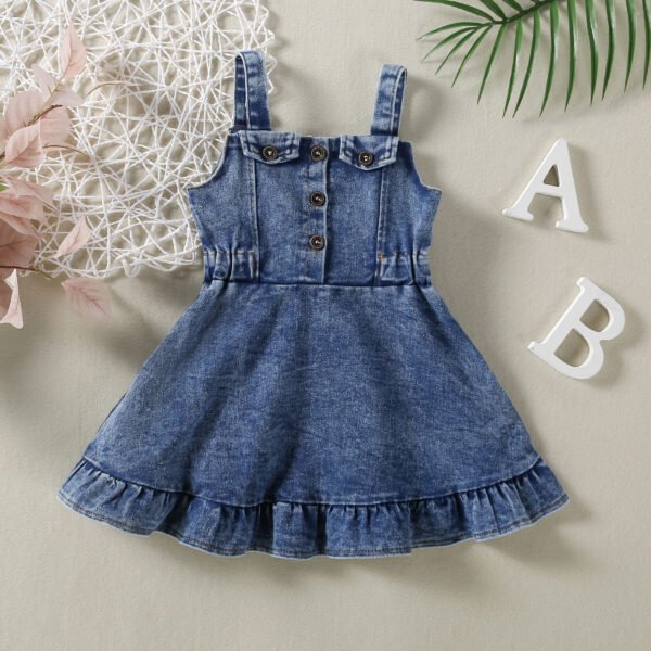 Liuliukd|Denim Strap Baby Girl Dress-Blue-Kids