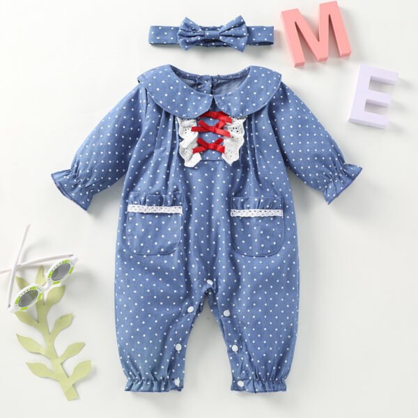 Liuliukd|Doll Collar Dot Romper Headband Toddler Outfits-Blue-Baby
