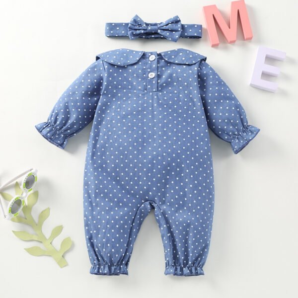 Liuliukd|Doll Collar Dot Romper Headband Toddler Outfits-Blue-Baby