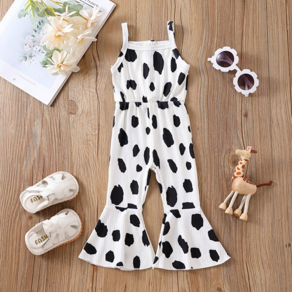 Liuliukd|Floral Cow Print Baby Girl Jumpsuit-White-Kids
