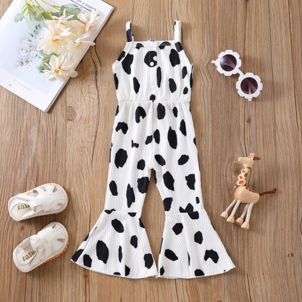 Liuliukd|Floral Cow Print Baby Girl Jumpsuit-White-Kids