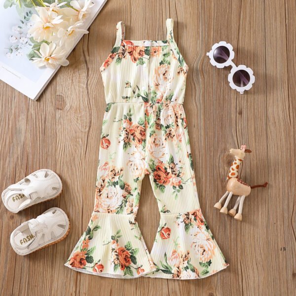 Liuliukd|Floral Cow Print Baby Girl Jumpsuit-Yellow-Kids